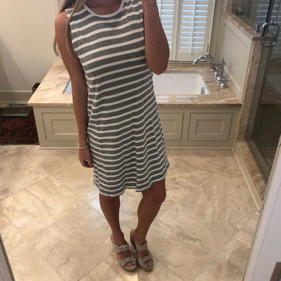 White & Warren Dresses & Skirts - White & Warren grey and white striped dress